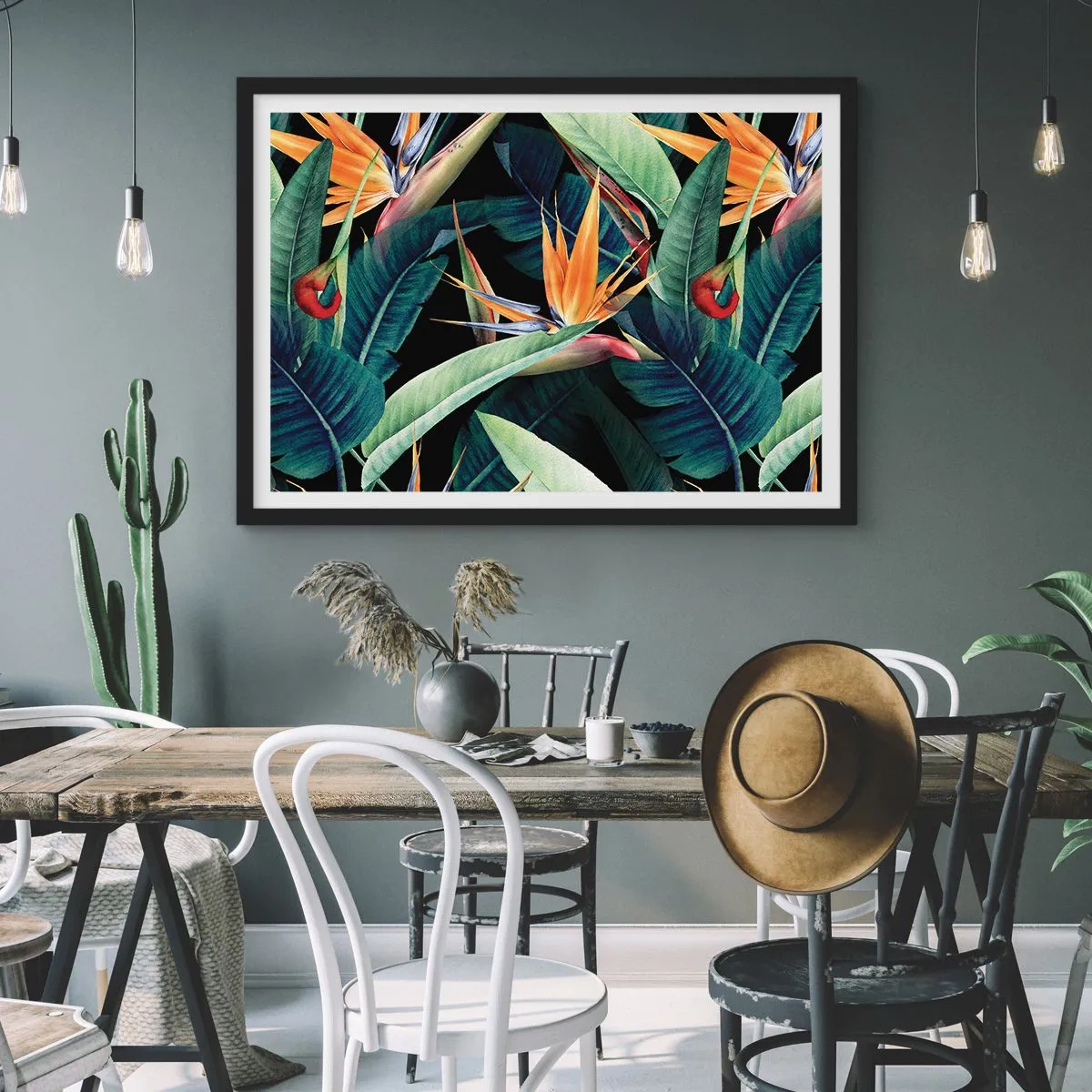 Póster en marco negro - Flores de llamas de los trópicos - 91x61 cm