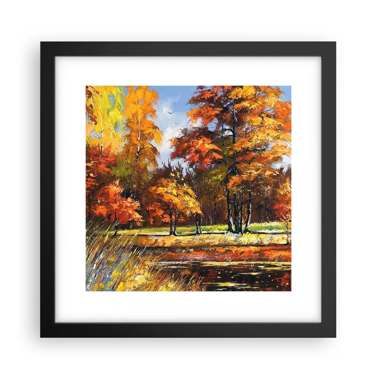 Póster en marco negro - Paisaje en dorado y marrón - 30x30 cm