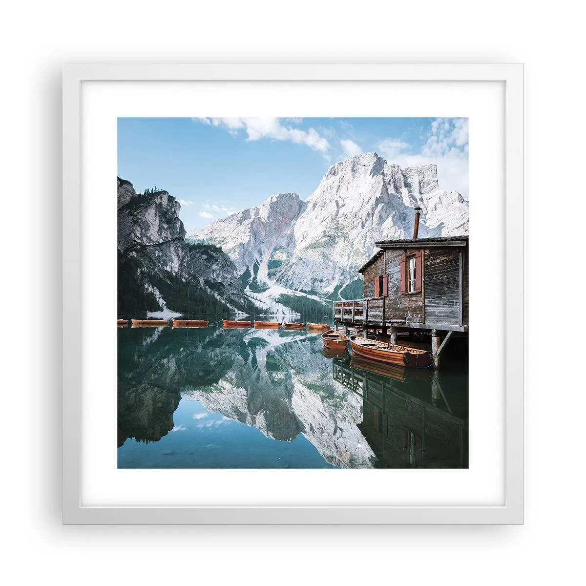 Póster en marco blanco - Una mañana cristalina de montaña - 40x40 cm