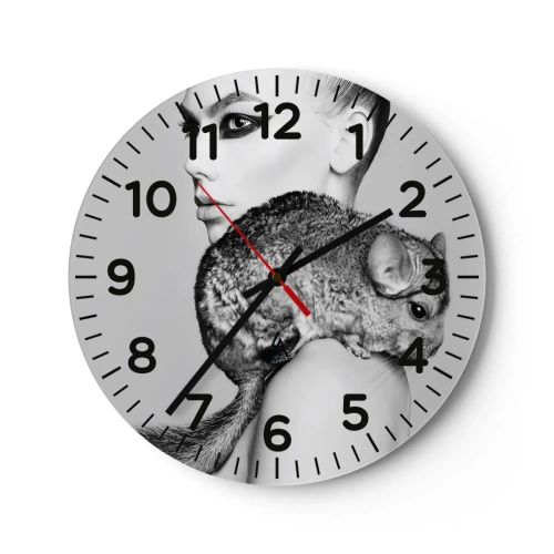 Reloj de pared - Reloj de vidrio - Dama con chinchilla - 30x30 cm