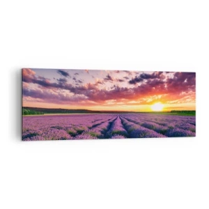 Cuadro sobre lienzo - Impresión de Imagen - Un campo de lavanda al atardecer con un cielo colorido. - 140x50cm - El mundo de la lavanda - Decoración de pared moderna para salón y dormitorio ARTTOR