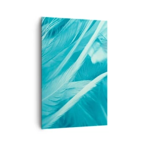 Cuadro sobre lienzo - Impresión de Imagen - Delicadas plumas turquesas en primer plano - 80x120cm - Un manto real  - Decoración de pared moderna para salón y dormitorio ARTTOR