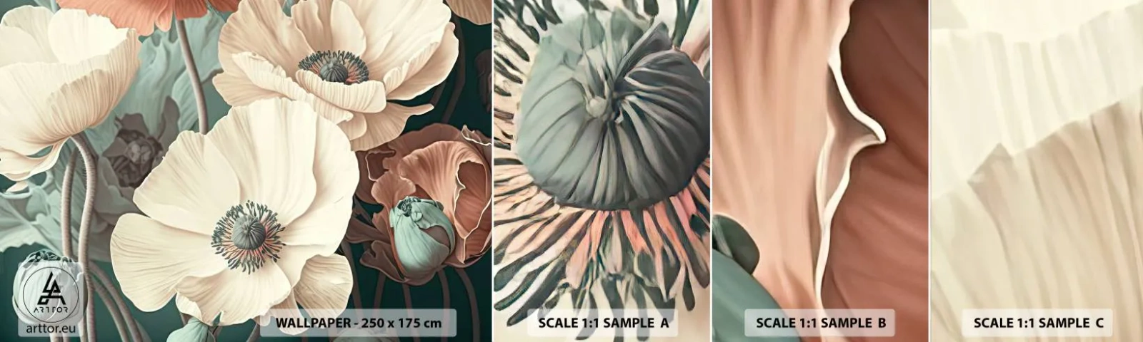Muestra de fotomural autoadhesivo Deluxe Sticker - Susurro de amapolas - flores, Plantas, Pastel - 100x30 cm