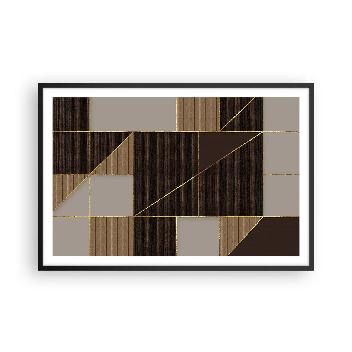Póster en marco negro - Un mosaico de marrones y dorados - 91x61 cm