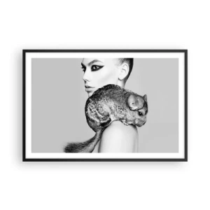 Póster en marco negro - Dama con chinchilla - 91x61 cm