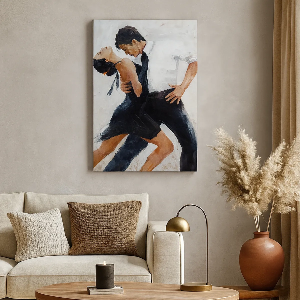 Cuadro sobre lienzo - Impresión de Imagen - Una pareja bailando en una toma elegante y sensual. - 50x70cm - El tango de mis sueños - Decoración de pared moderna para salón y dormitorio ARTTOR