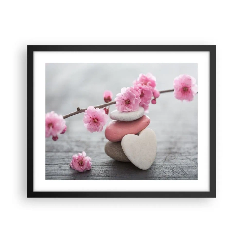 Póster en marco negro - Felicidad con la flor del cerezo - 50x40 cm