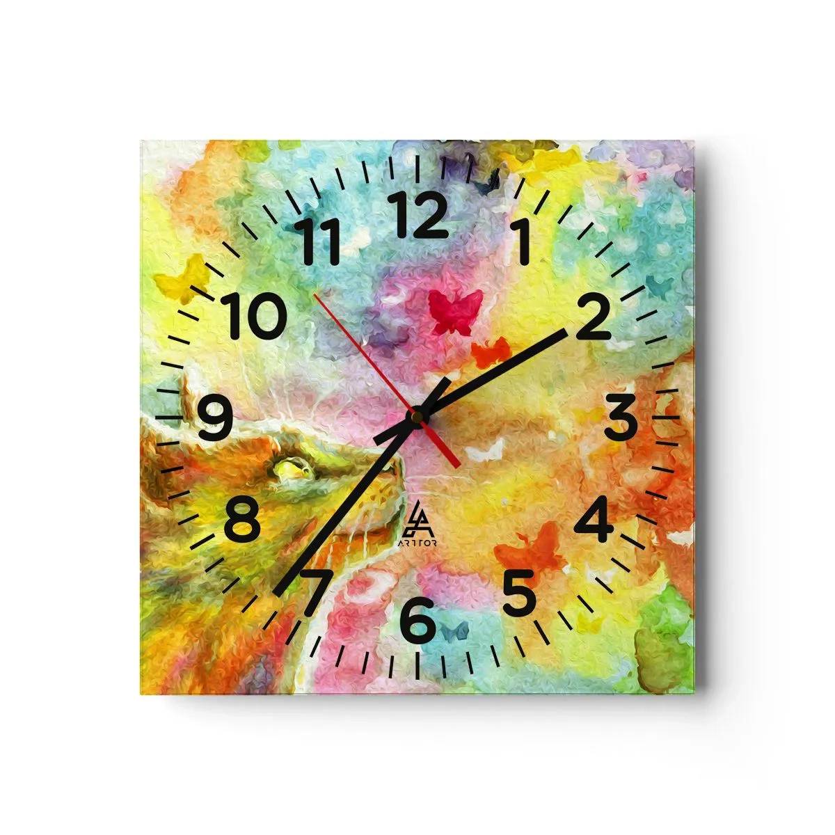 Reloj de pared - Reloj de vidrio - En el paraíso de los gatos - 40x40 cm