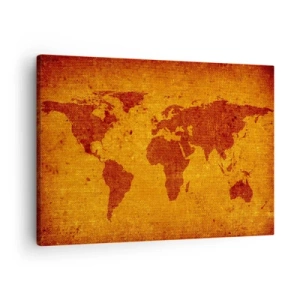 Cuadro sobre lienzo - Impresión de Imagen - Mapa del mundo vintage sobre fondo marrón y dorado. - 70x50cm - Invitación a un viaje - Decoración de pared moderna para salón y dormitorio ARTTOR