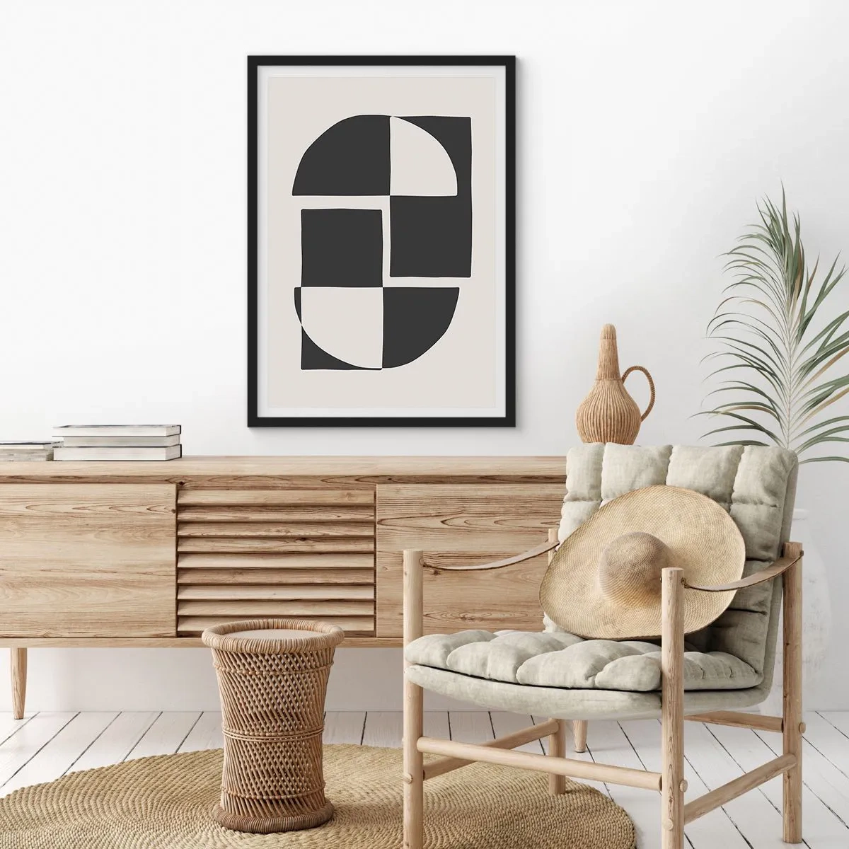 Póster en marco negro - Composición geométrica en blanco y negro - 50x70cm - Antítesis - síntesis - Decoración de pared moderna para salón y dormitorio ARTTOR