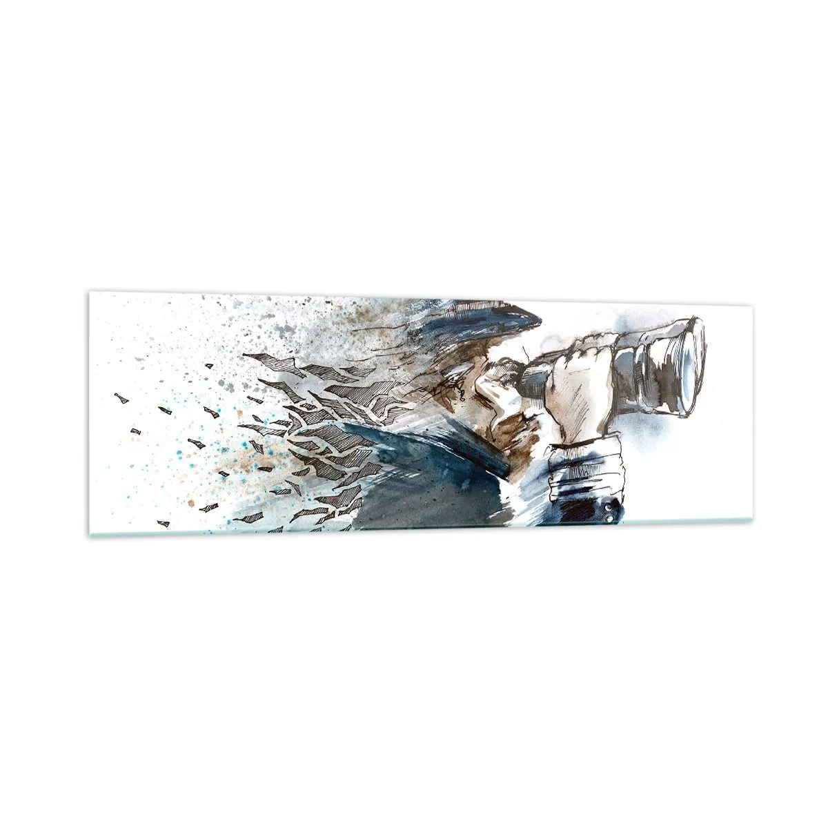 Cuadro sobre vidrio - Impresiones sobre Vidrio - Un capitán con binoculares en una dinámica escena de acuarela. - 160x50cm - Tierra a la vista - Decoración de pared moderna para salón y dormitorio ARTTOR