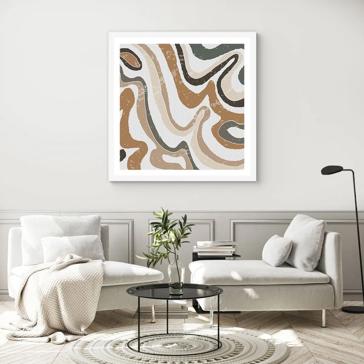 Póster en marco blanco - Meandros de colores terrosos - 50x50 cm