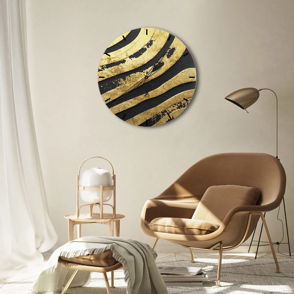 Reloj de pared - Reloj de vidrio - Patrón abstracto en dorado y negro - 30x30cm - Todo fluye - Decoración de pared moderna para salón, cocina y dormitorio ARTTOR