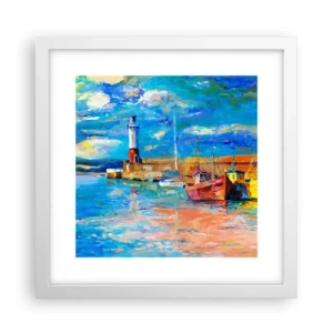 Póster en marco blanco - Tarde en la bahía del arco iris - 30x30 cm