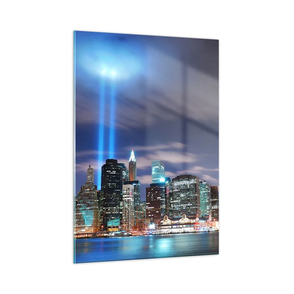 Cuadro sobre vidrio - Impresiones sobre Vidrio - Panorama nocturno de la ciudad con focos. - 50x70cm - Con luz para alcanzar el cielo - Decoración de pared moderna para salón y dormitorio ARTTOR