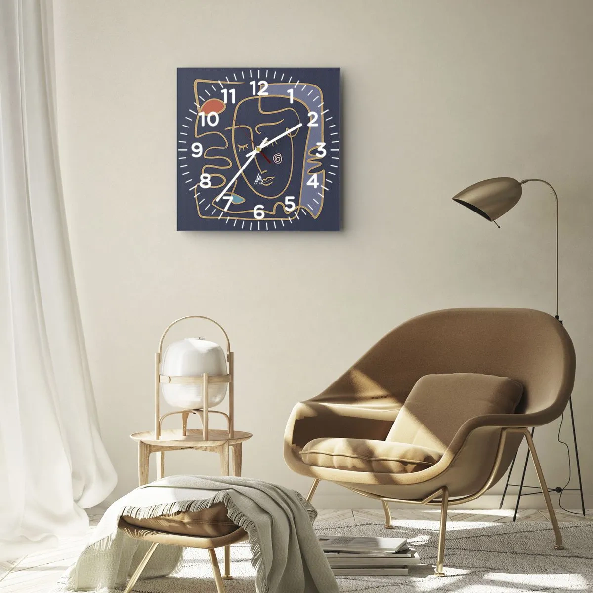 Reloj de pared - Reloj de vidrio - Retrato de rostro abstracto en estilo minimalista - 30x30cm - En un maravilloso sueño - Decoración de pared moderna para salón y dormitorio ARTTOR