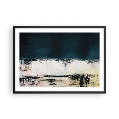 Póster en marco negro - Composición horizontal abstracta en tonos azul marino y blanco. - 70x50cm - Composición horizontal - Decoración de pared moderna para salón y dormitorio ARTTOR