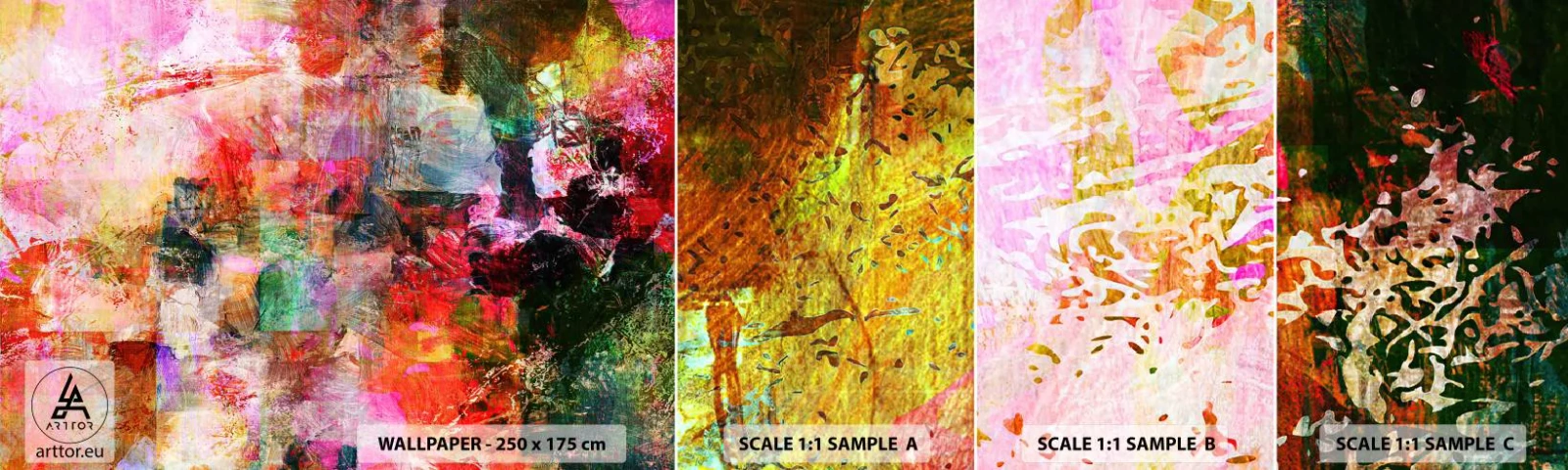 Muestra de fotomural autoadhesivo Deluxe Sticker - Un viaje a través del rosa - Abstracción, Pedazo, Gráficos - 100x30 cm