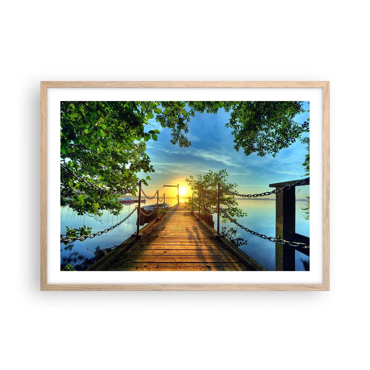Póster en marco roble claro - Atardecer junto al agua - 70x50 cm