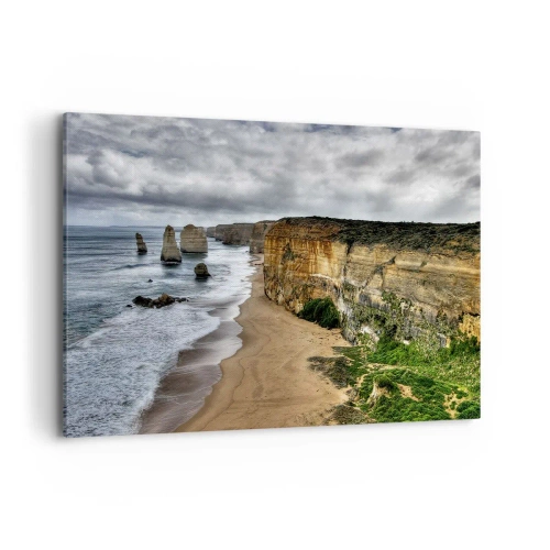 Cuadro sobre lienzo - Impresión de Imagen - Costa de acantilados con playa y formaciones rocosas - 100x70cm - Belleza en bruto - Decoración de pared moderna para salón y dormitorio ARTTOR