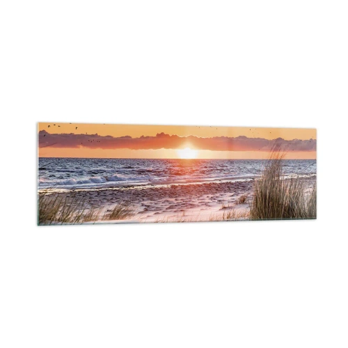 Cuadro sobre vidrio - Impresiones sobre Vidrio - Puesta de sol sobre el mar con vistas a las dunas - 160x50cm - Paisaje horizontal - Decoración de pared moderna para salón y dormitorio ARTTOR
