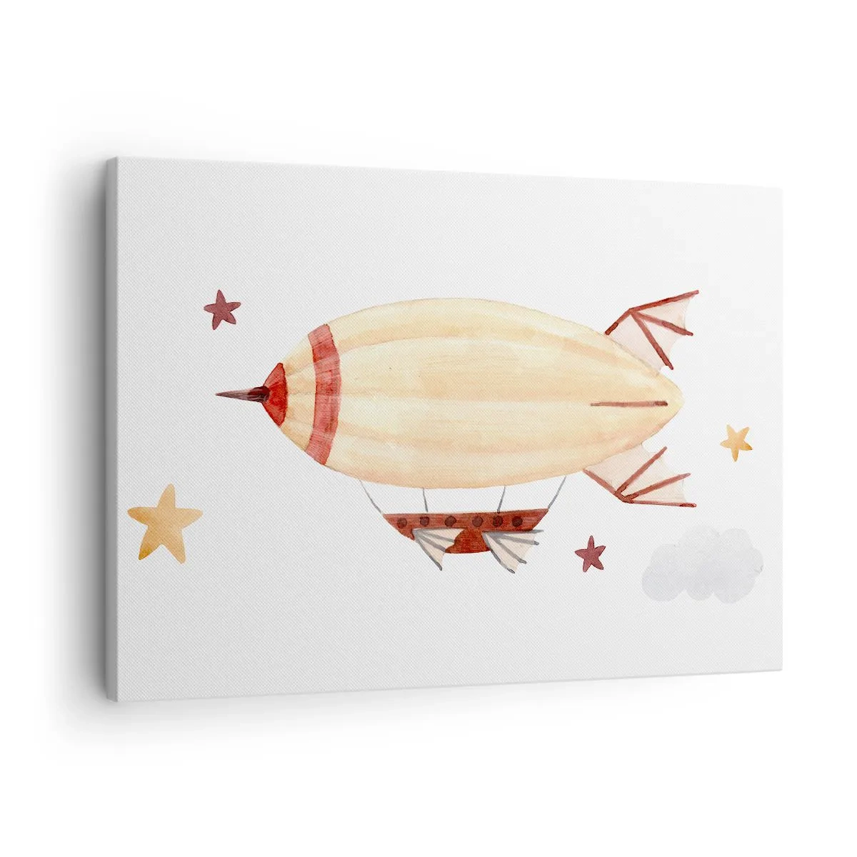 Cuadro sobre lienzo - Impresión de Imagen - Un dirigible pintado a mano con un fondo de estrellas. - 70x50cm - Dirigible - Decoración de pared moderna para salón y dormitorio ARTTOR