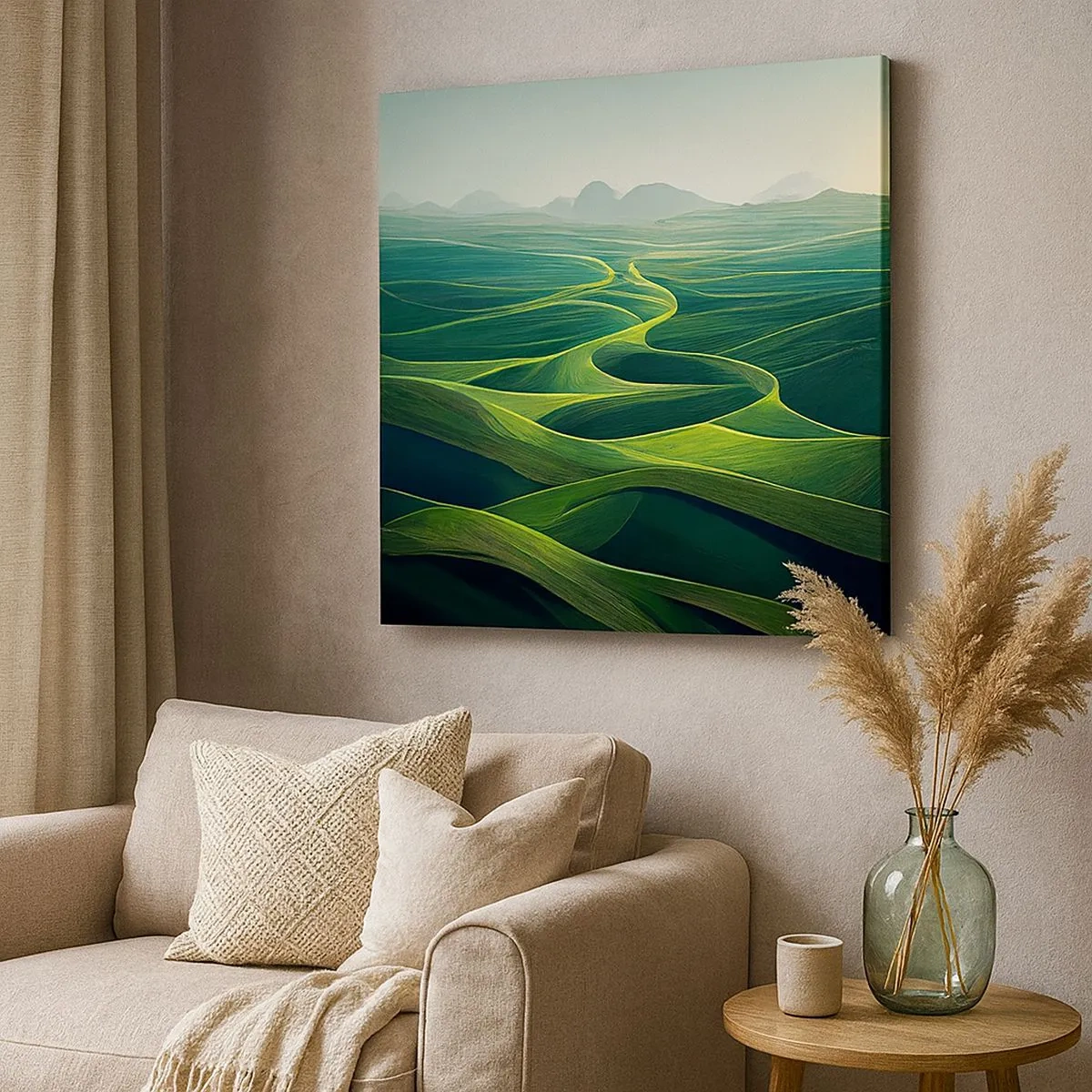 Cuadro sobre lienzo - Impresión de Imagen - Valles en tonos verdes - 30x30 cm