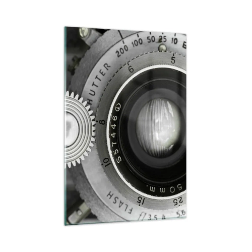 Cuadro sobre vidrio - Impresiones sobre Vidrio - La lente de una cámara antigua - 80x120cm - Una historia de Hollywood - Decoración de pared moderna para salón y dormitorio ARTTOR