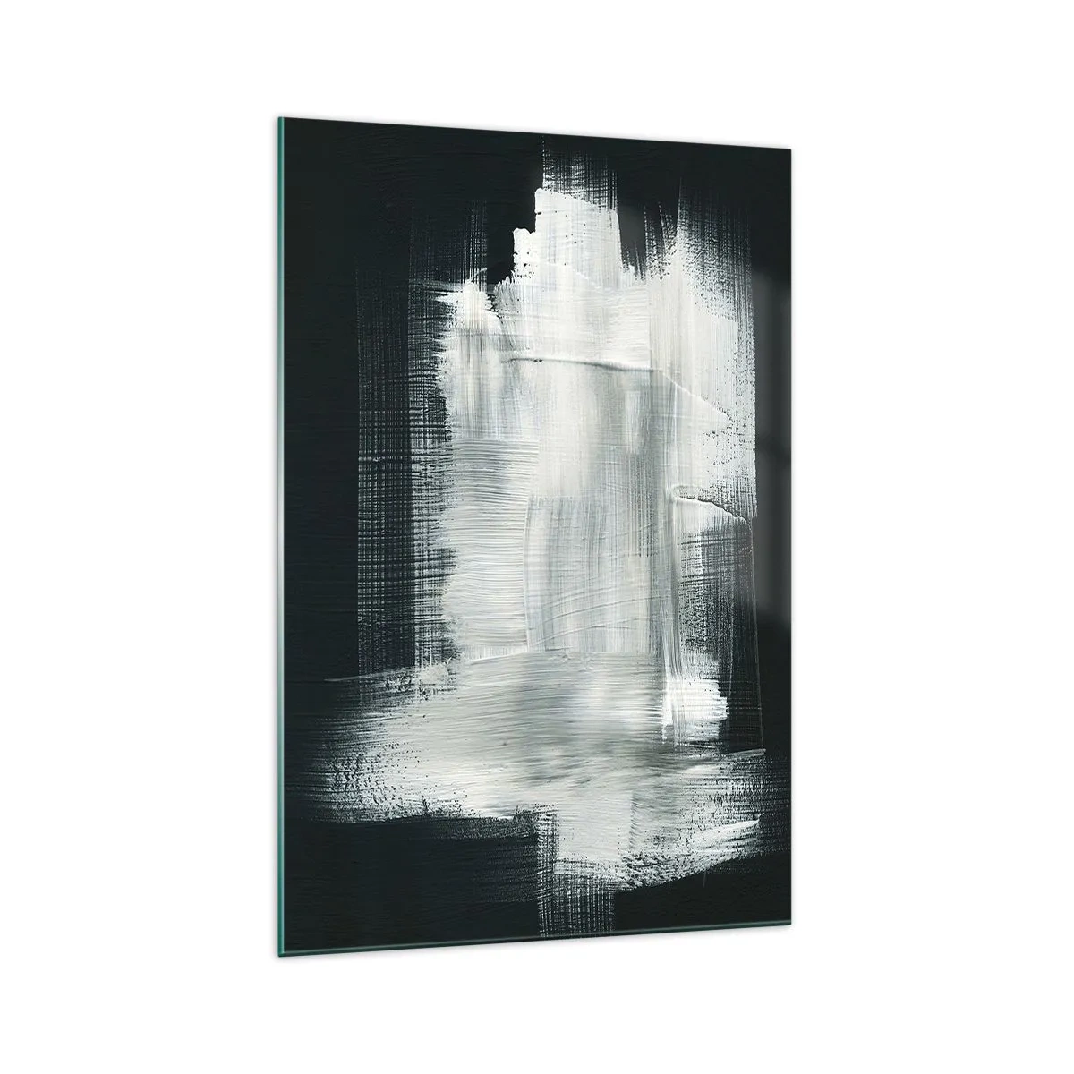 Cuadro sobre vidrio - Impresiones sobre Vidrio - Trazos abstractos blancos sobre un fondo oscuro - 70x100cm - Tejido vertical y horizontal - Decoración de pared moderna para salón y dormitorio ARTTOR