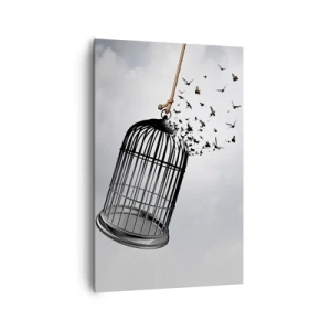 Cuadro sobre lienzo - Impresión de Imagen - Pájaros volando desde una jaula contra el cielo. - 80x120cm - Fe... Esperanza... ¡Libertad! - Decoración de pared moderna para salón y dormitorio ARTTOR