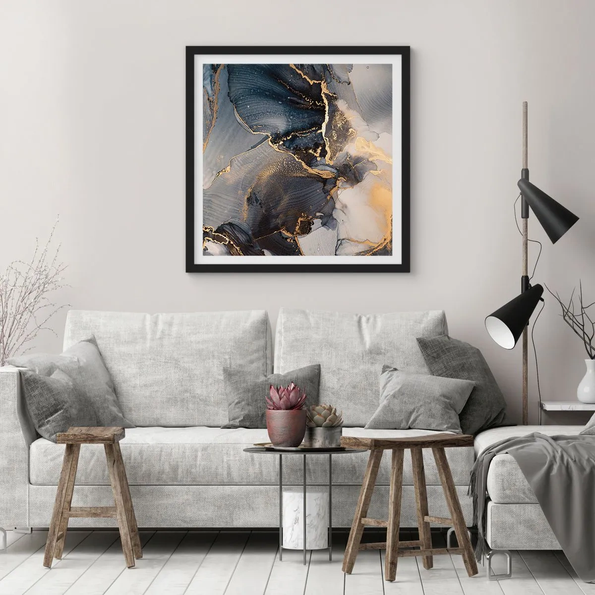 Póster en marco negro - La vida de una piedra - 30x30 cm
