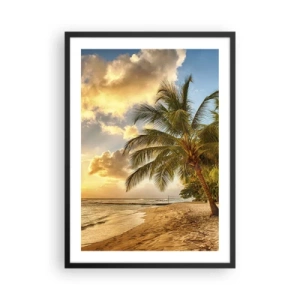 Póster en marco negro - Playa con palmeras y un atardecer dorado - 50x70cm - El eterno verano, siempre de vacaciones - Decoración de pared moderna para salón y dormitorio ARTTOR