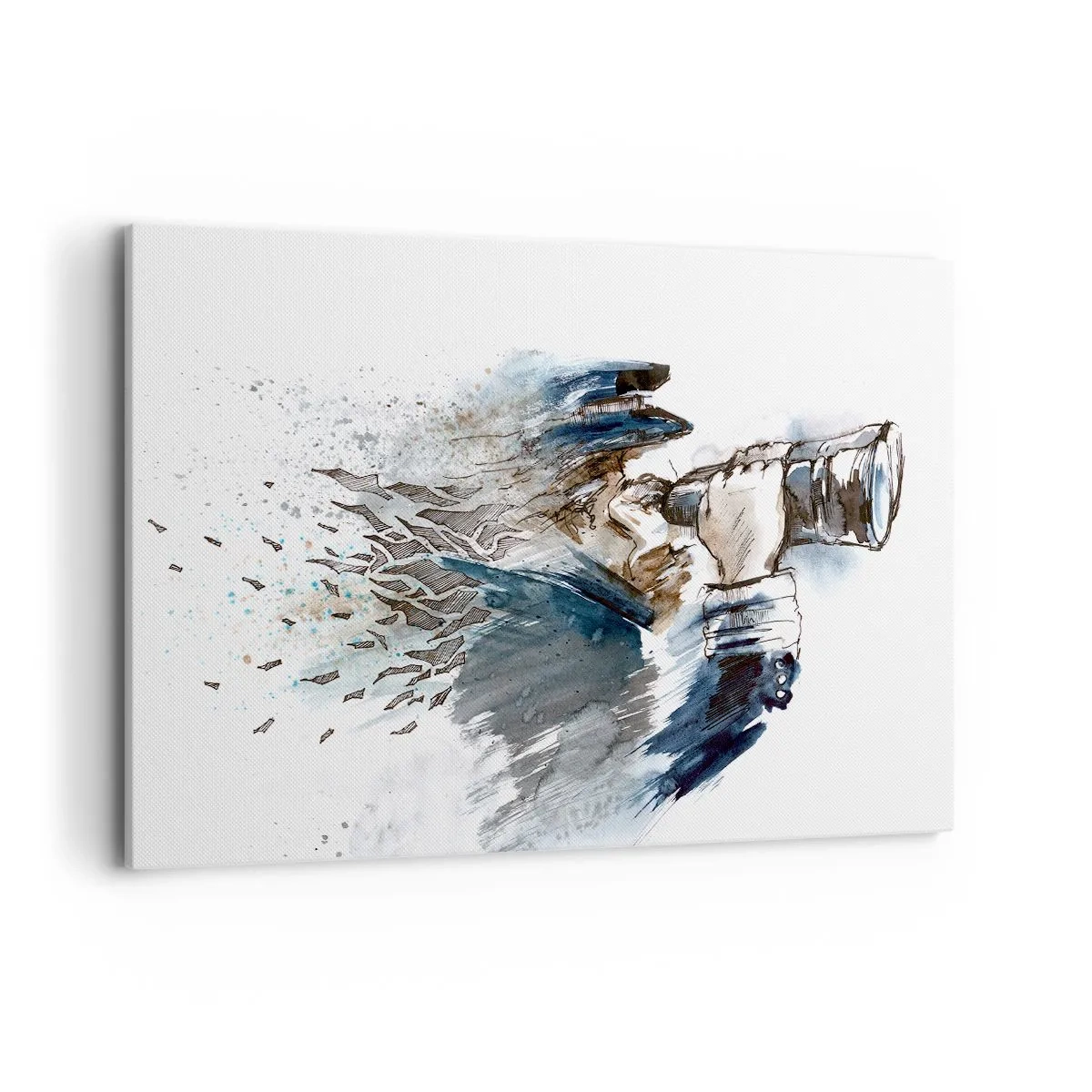 Cuadro sobre lienzo - Impresión de Imagen - Un capitán con binoculares en una dinámica escena de acuarela. - 120x80cm - Tierra a la vista - Decoración de pared moderna para salón y dormitorio ARTTOR