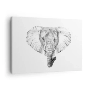 Cuadro sobre lienzo - Impresión de Imagen - Dibujo en blanco y negro de la cabeza de un elefante sobre un fondo blanco. - 70x50cm - Érase una vez un elefante... - Decoración de pared moderna para salón y dormitorio ARTTOR