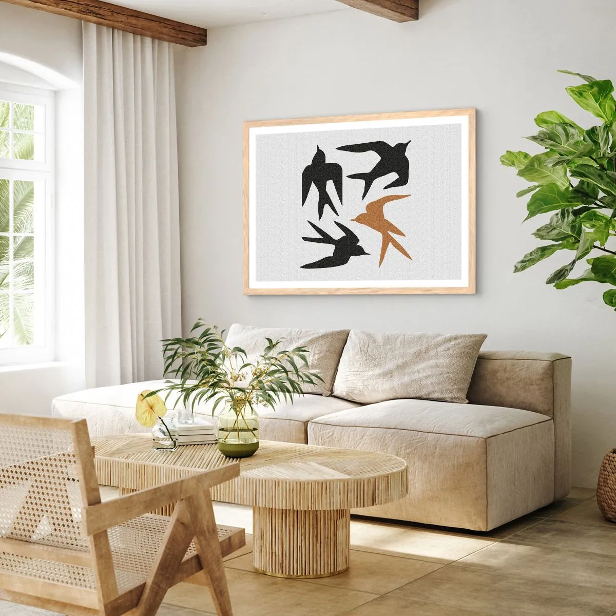 Póster en marco roble claro - Juegos de golondrinas - 100x70 cm