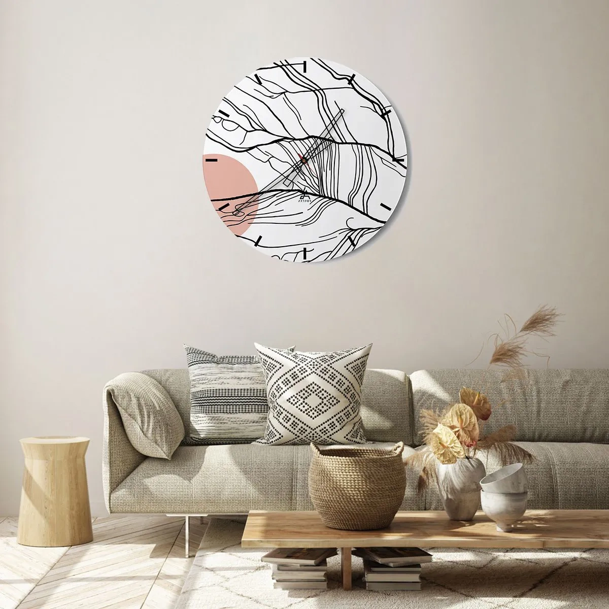 Reloj de pared - Reloj de vidrio - En una red de ramas - 30x30 cm