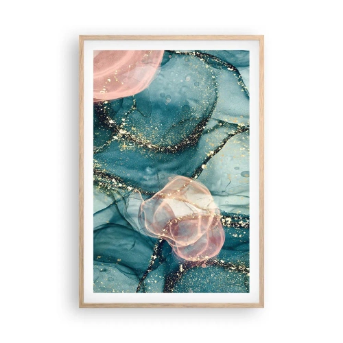 Póster en marco roble claro - Seda azul, tul rosa - 61x91 cm