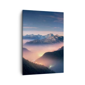 Cuadro sobre lienzo - Impresión de Imagen - Un paisaje de montaña con un valle lleno de niebla. - 50x70cm - Luz en los valles - Decoración de pared moderna para salón y dormitorio ARTTOR
