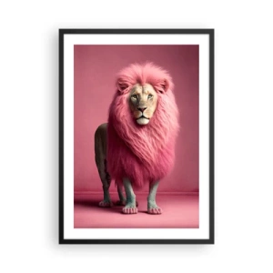 Póster en marco negro - Un león con melena rosa sobre un fondo rosa. - 50x70cm - Y ya no me tienes miedo - Decoración de pared moderna para salón y dormitorio ARTTOR