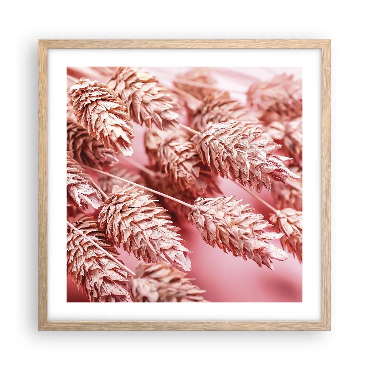 Póster en marco roble claro - Estructura floral en rosa - 50x50 cm