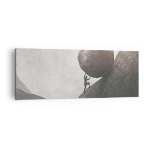 Cuadro sobre lienzo - Impresión de Imagen - Un hombre trepando una enorme roca por una colina. - 140x50cm - Creo, contra toda esperanza - Decoración de pared moderna para salón y dormitorio ARTTOR