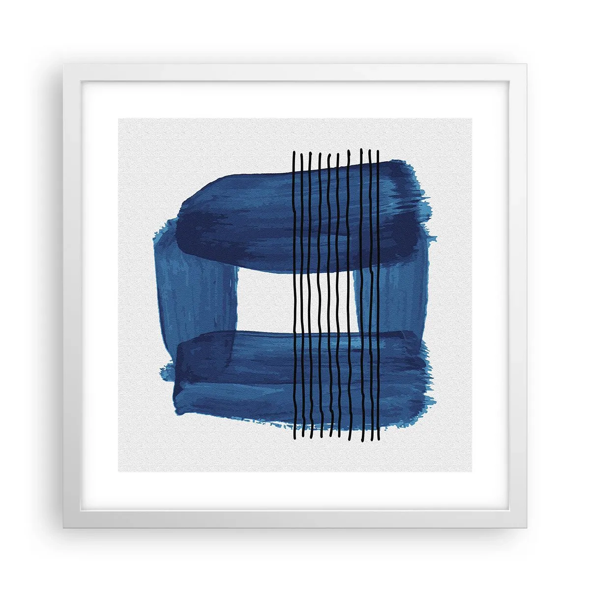 Póster en marco blanco - Composición azul y negra - 40x40 cm