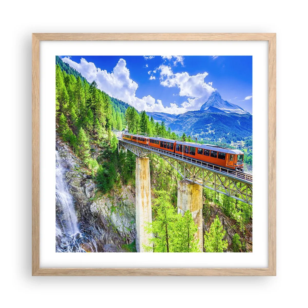 Póster en marco roble claro - Ferrocarril a los Alpes - 50x50 cm