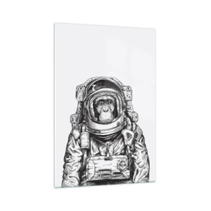 Cuadro sobre vidrio - Impresiones sobre Vidrio - Gráfico de un astronauta en un traje espacial con cabeza de mono. - 70x100cm - Evolución alternativa - Decoración de pared moderna para salón y dormitorio ARTTOR