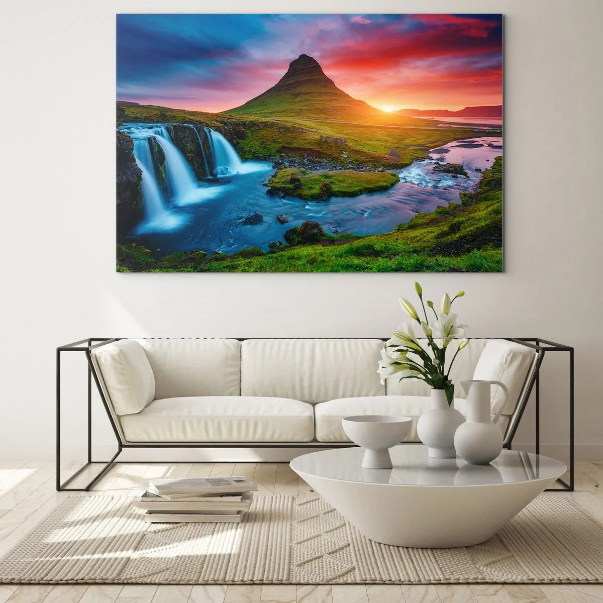 Cuadro sobre vidrio - Impresiones sobre Vidrio - Islandia - fuego y agua - 70x50cm - Islandia - fuego y agua - Decoración de pared moderna para salón y dormitorio ARTTOR