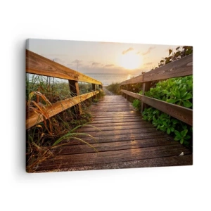Cuadro sobre lienzo - Impresión de Imagen - Muelle de madera que conduce a la playa al atardecer - 70x50cm - Y directamente a la orilla - Decoración de pared moderna para salón y dormitorio ARTTOR