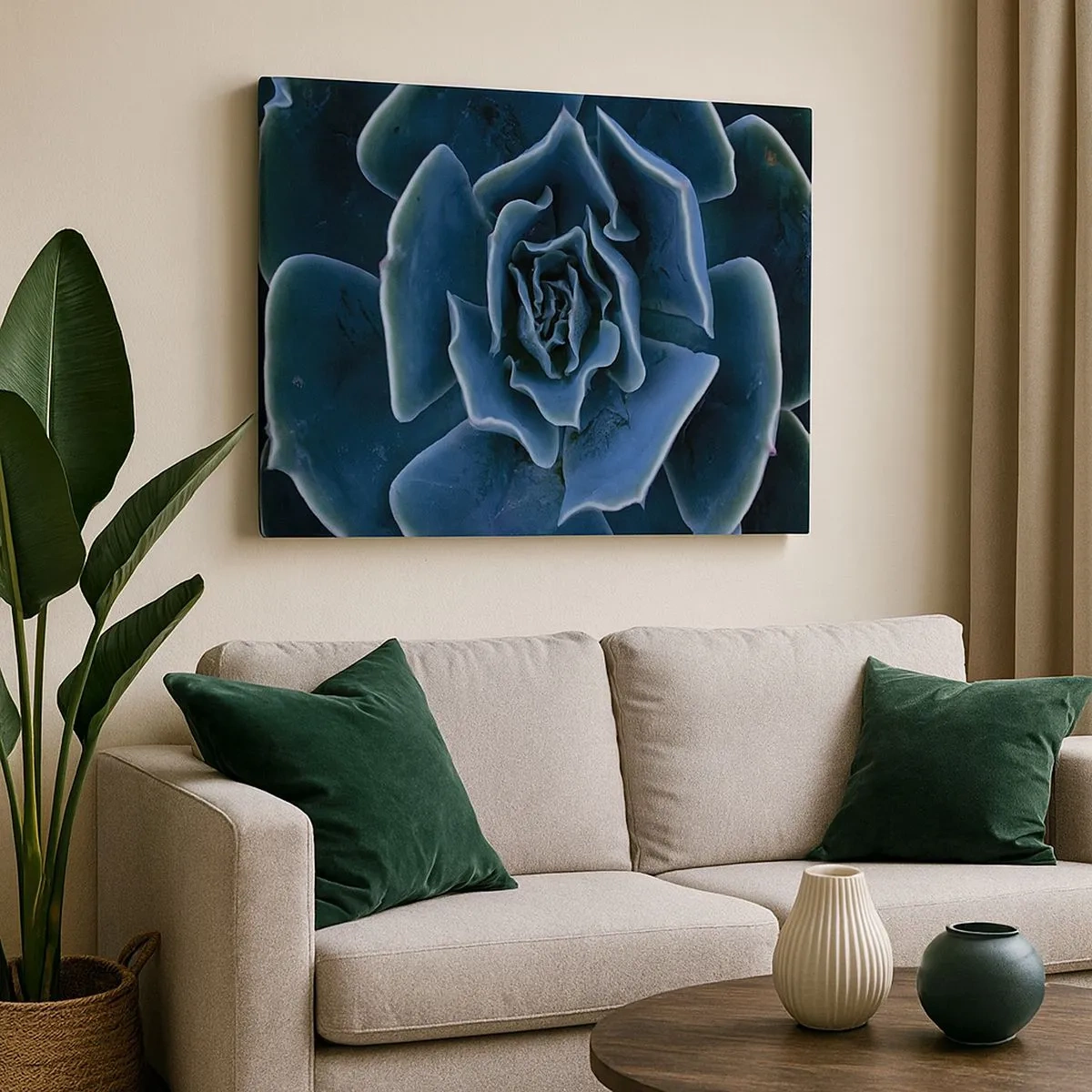 Cuadro sobre lienzo - Impresión de Imagen - Primer plano de una roseta suculenta verde - 70x50cm - Flor del desierto - Decoración de pared moderna para salón y dormitorio ARTTOR