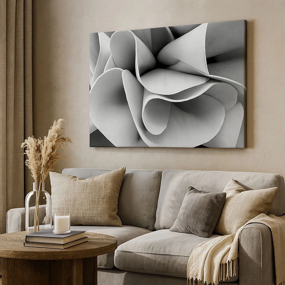 Cuadro sobre lienzo - Impresión de Imagen - Detalles en blanco y negro de formas abstractas. - 70x50cm - Sucede en el espacio - Decoración de pared moderna para salón y dormitorio ARTTOR