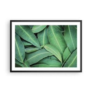 Póster en marco negro - Primer plano de hojas verdes que crean un patrón natural. - 70x50cm - Jugosidad y frescura - Decoración de pared moderna para salón y dormitorio ARTTOR