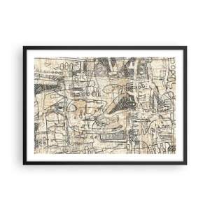 Póster en marco negro - Patrones y líneas abstractas sobre un fondo beige - 70x50cm - A la espera de ser descifrado - Decoración de pared moderna para salón y dormitorio ARTTOR